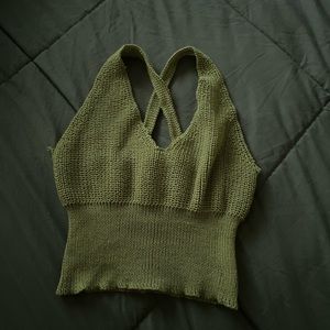 green knit crop top